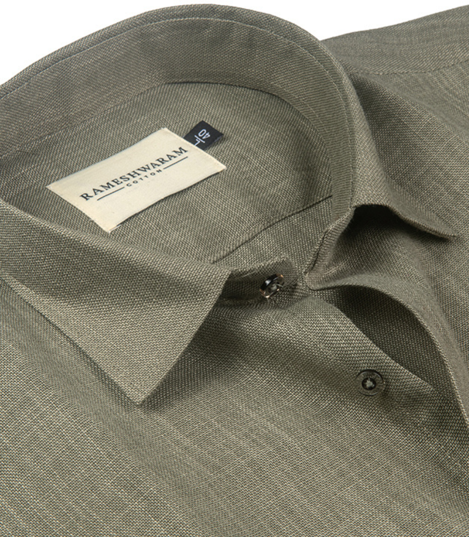 Cotton Linen Blend Olive Green For Men Shirt