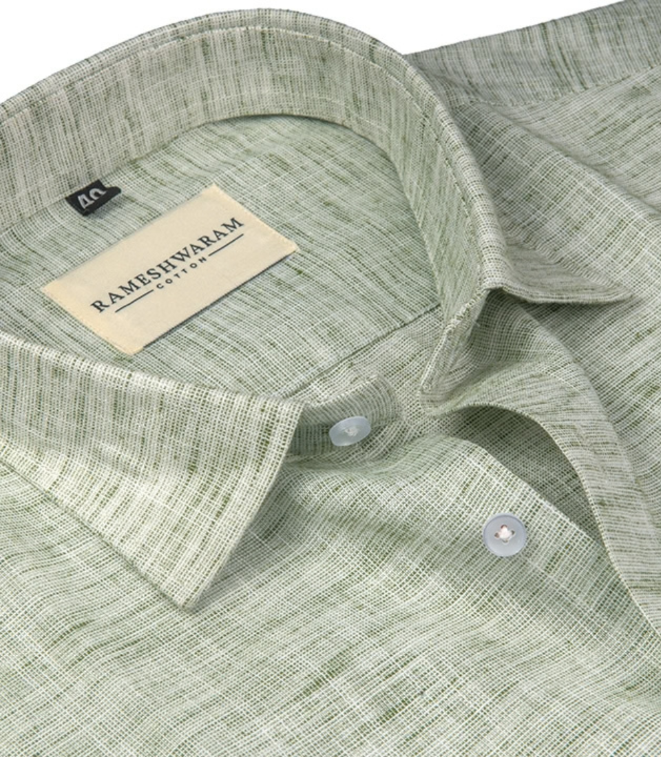 Pescora Italian Linen White Dark Green For Men Shirt