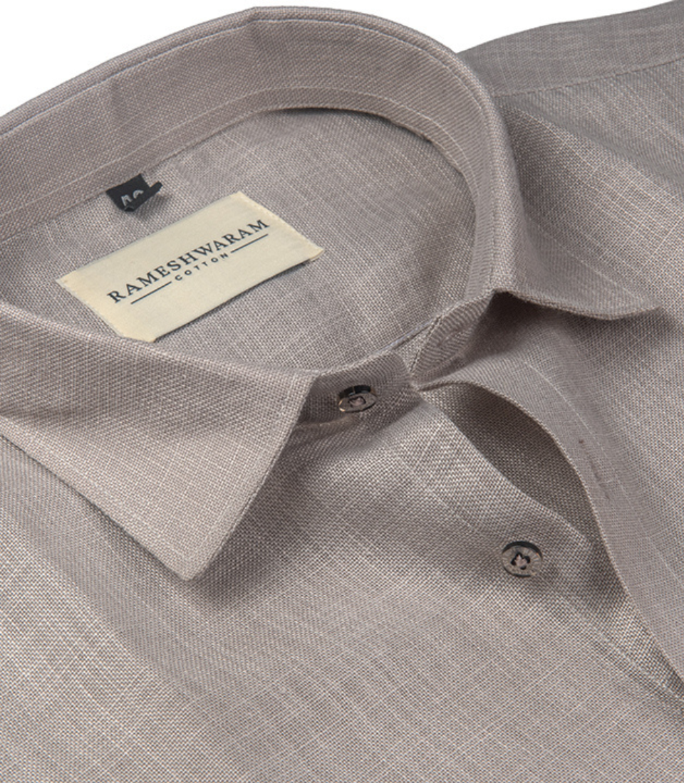 Cotton Linen Blend Beige Light For Men Shirt