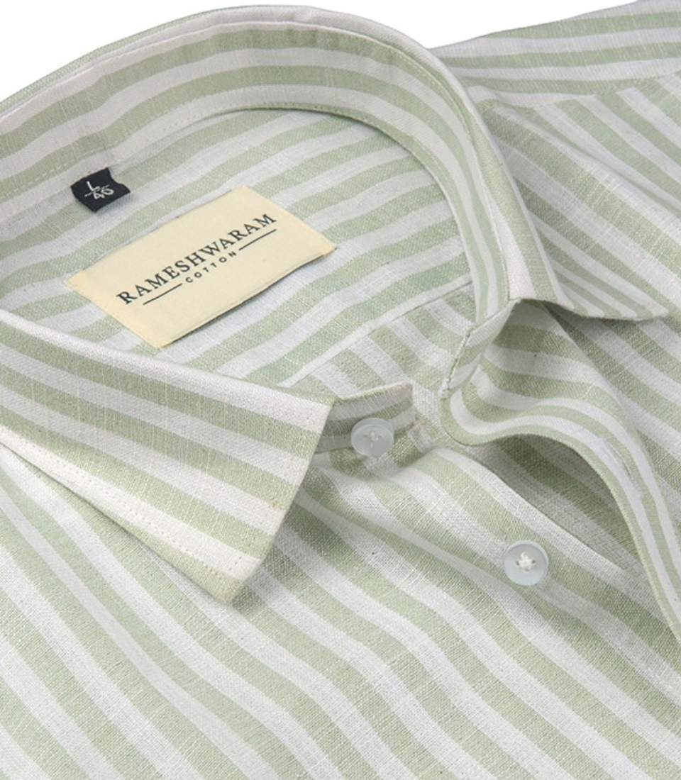 Positano Luxurious Alivine Green With White Line Formal For Men Shirt