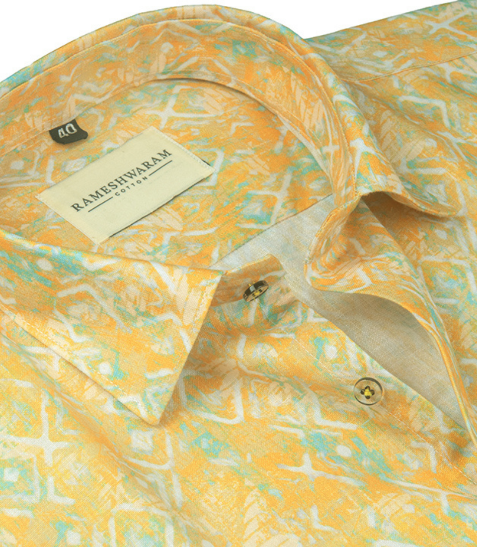 Premium Printed Cotton Mustard Yellow For Men Shirt