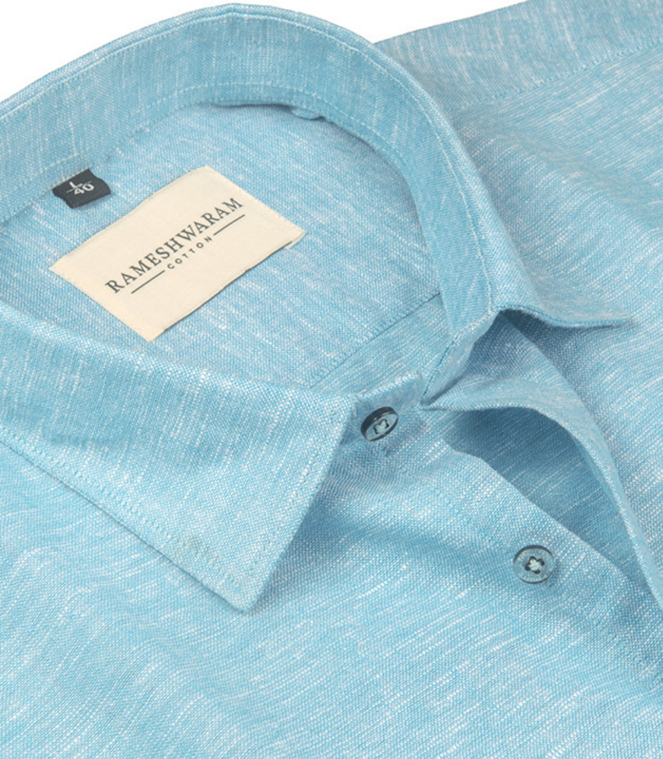 Velmora Luxurious Linen Aqua Blue For Men Shirt