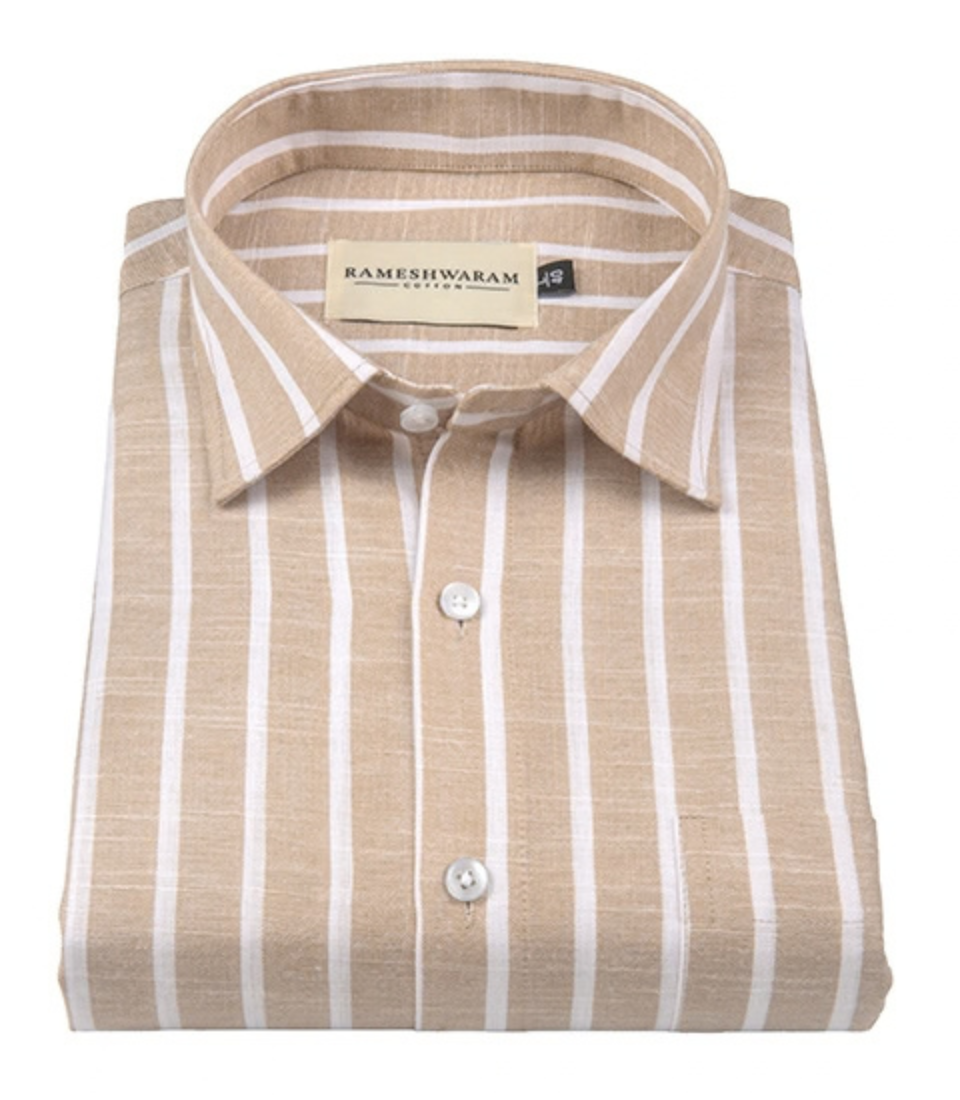Positano Luxurious Tan Vertical-stripe For Men Shirt