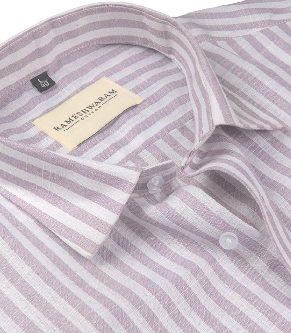 Positano Luxurious Linen Cotton Soft Almond-stripe For Men Shirt