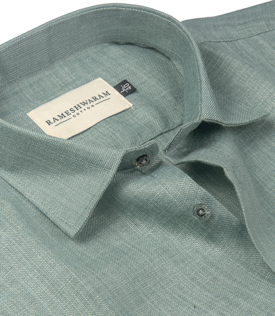Cotton Linen Blend Moss Green For Men Shirt