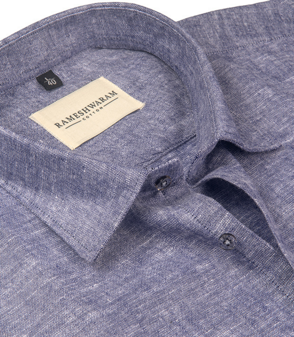 Velmora Luxurious Linen Dark Denim Blue For Men Shirt