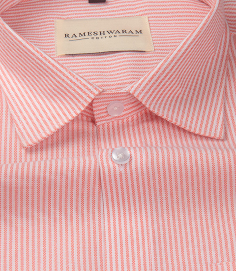 Corporate 100% Luxury Cotton Light Orange Lining Formal For Men Shirt