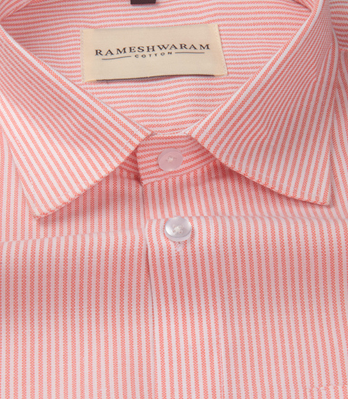 Corporate 100% Luxury Cotton Light Orange Lining Formal For Men Shirt