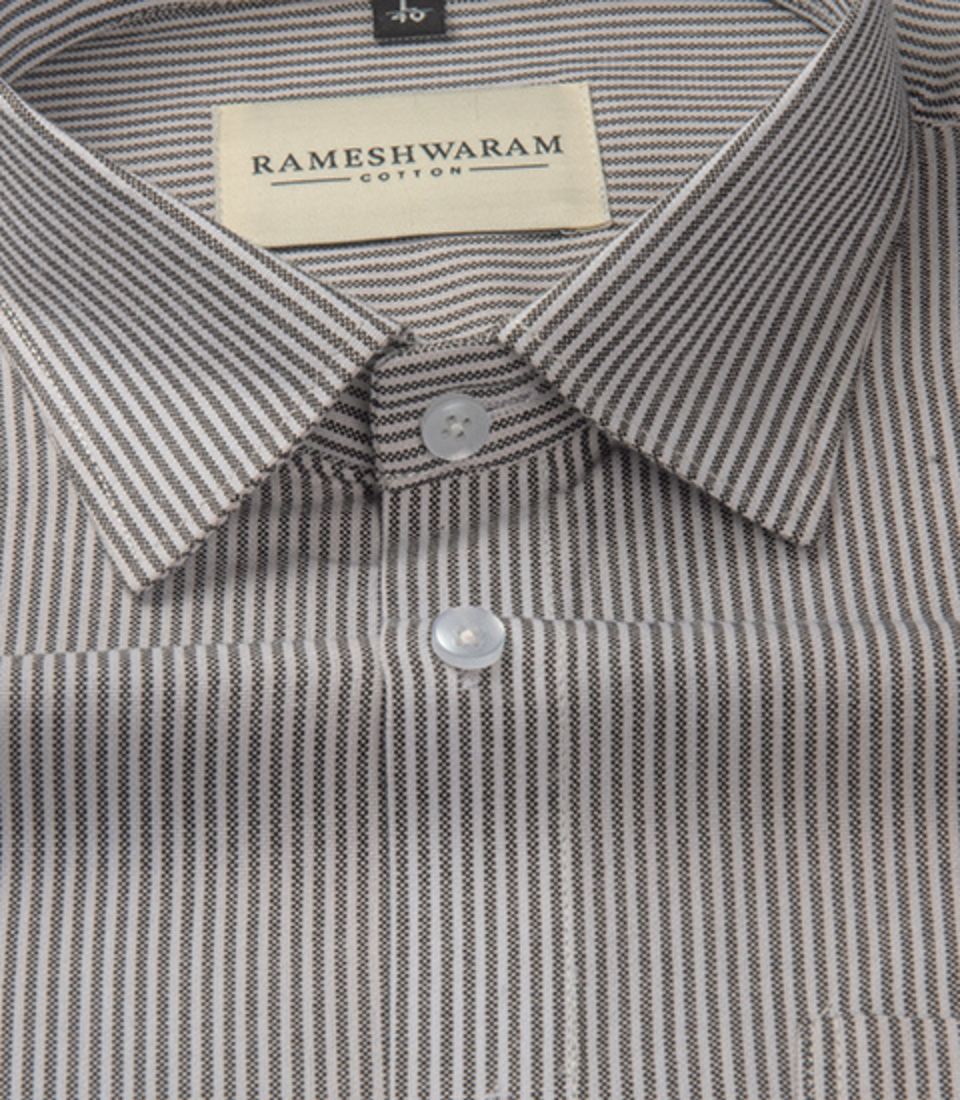 Corporate 100% Luxury Cotton Brown Micro-Stripe Men Shirt