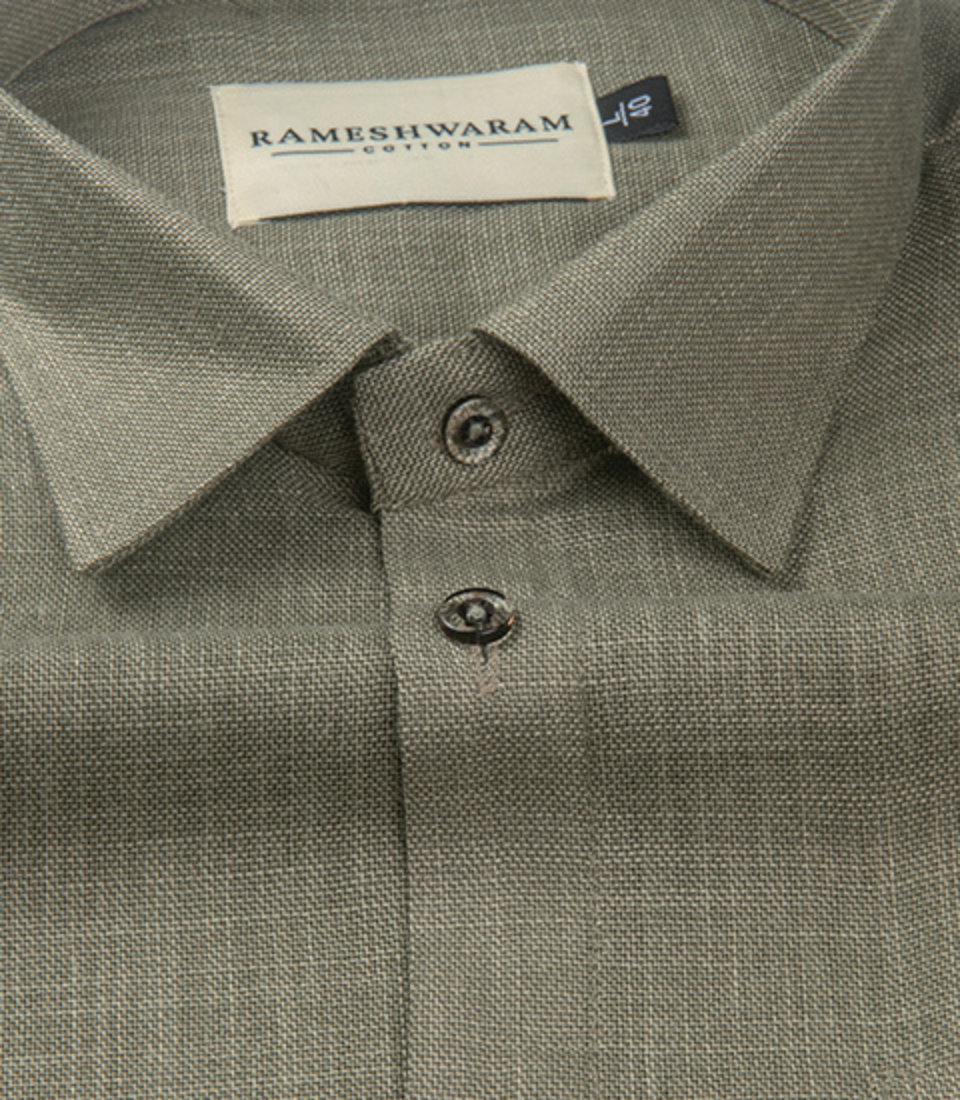 Cotton Linen Blend Olive Green For Men Shirt