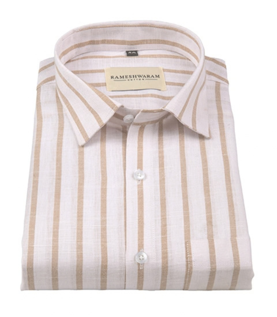Positano Luxurious Beige And White-stripe Normal For Men Shirt