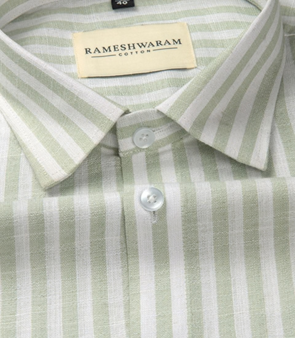 Positano Luxurious Alivine Green With White Line Formal For Men Shirt