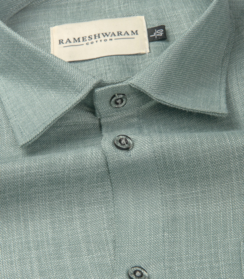 Cotton Linen Blend Moss Green For Men Shirt