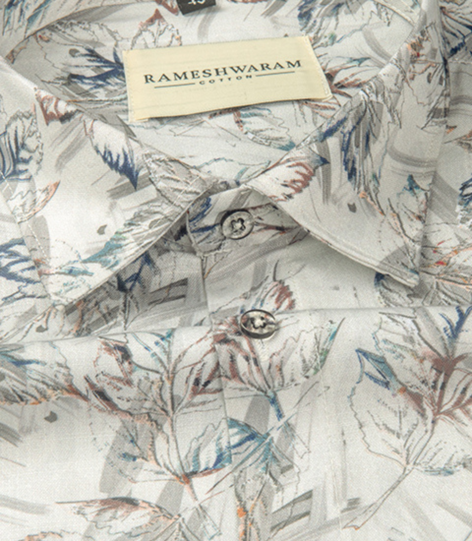 Premium Printed Cotton Glier Grey Off White For Men Shirt
