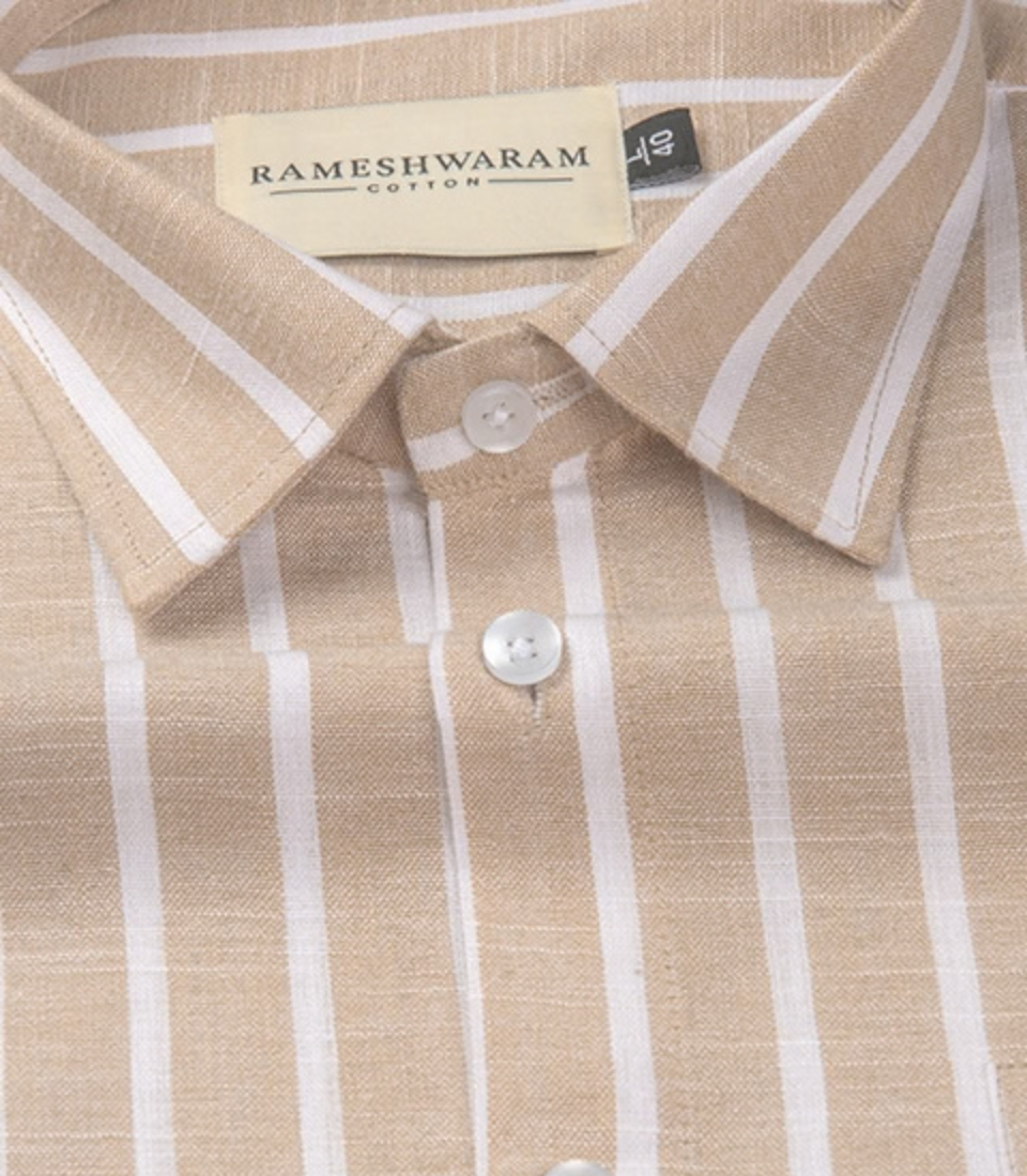 Positano Luxurious Tan Vertical-stripe For Men Shirt