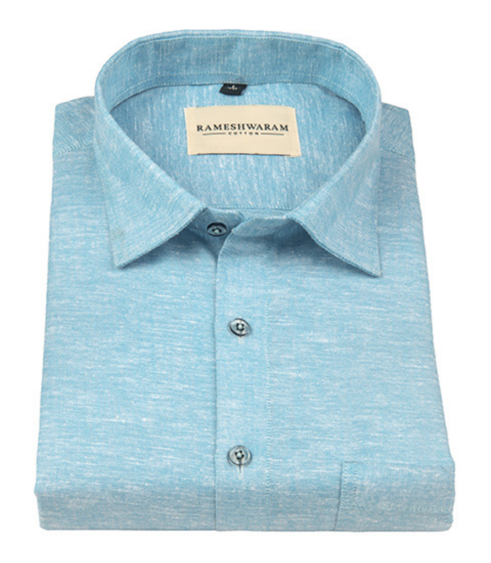 Velmora Luxurious Linen Aqua Blue For Men Shirt