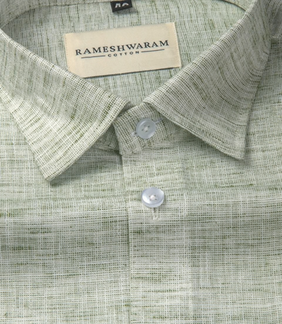 Pescora Italian Linen White Dark Green For Men Shirt