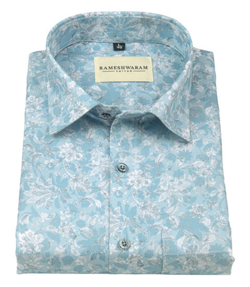 Premium Printed Cotton Light Blue Slim Shirt For Men