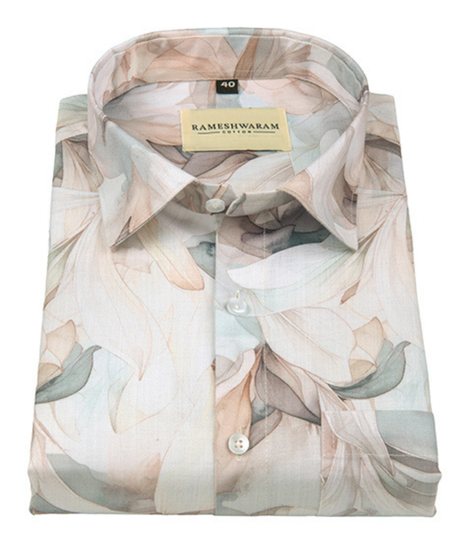Premium Printed Cotton Ecru Off White For Men Shirt