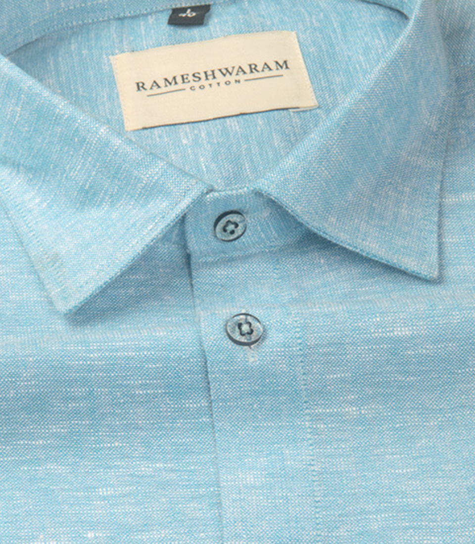 Velmora Luxurious Linen Aqua Blue For Men Shirt