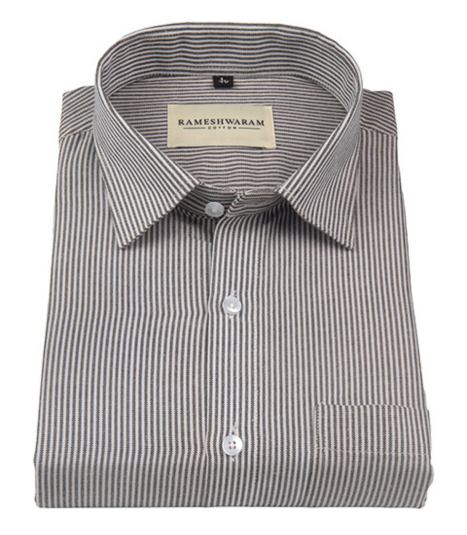 Corporate 100% Luxury Cotton Brown Micro-Stripe Men Shirt