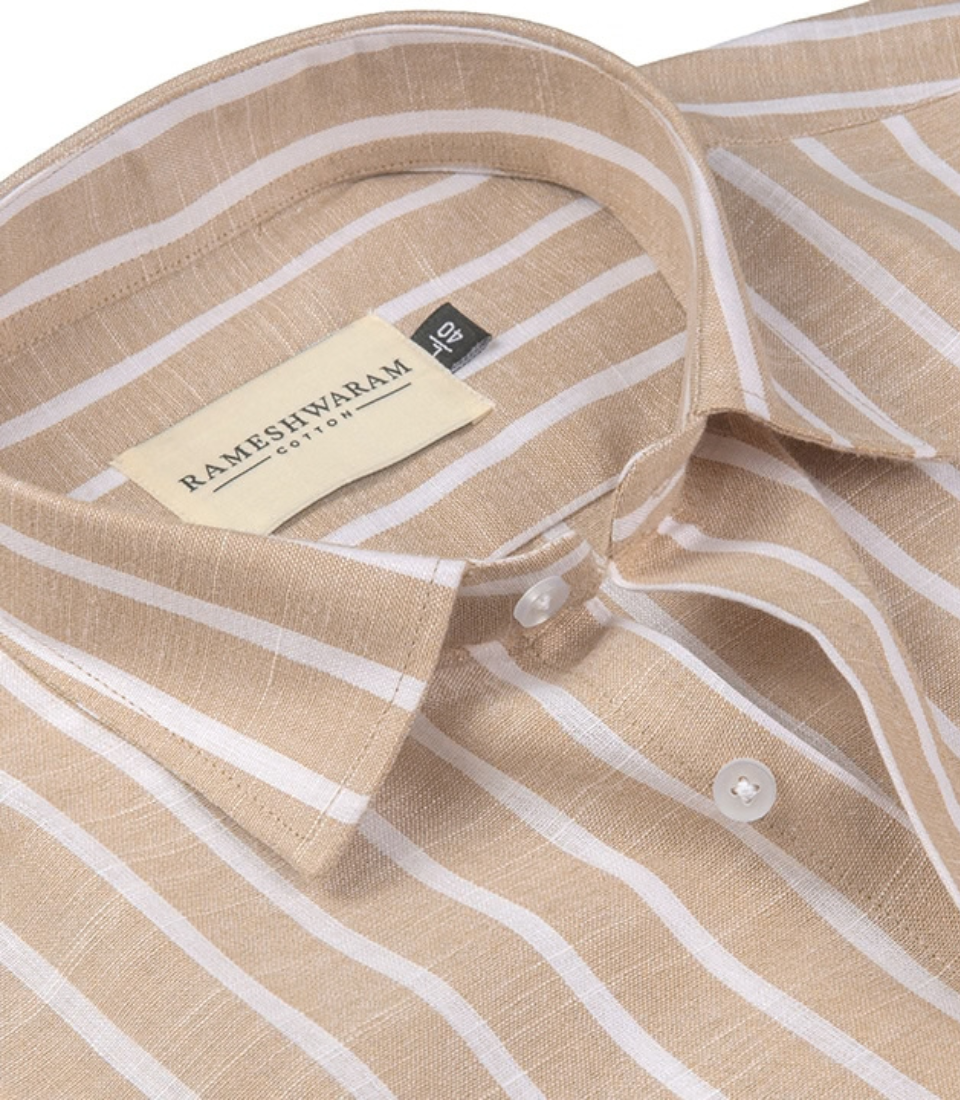 Positano Luxurious Tan Vertical-stripe For Men Shirt