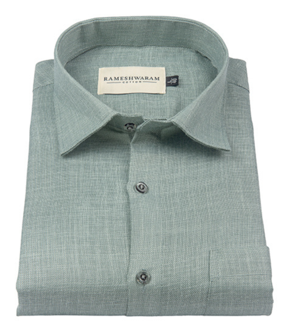 Cotton Linen Blend Moss Green For Men Shirt
