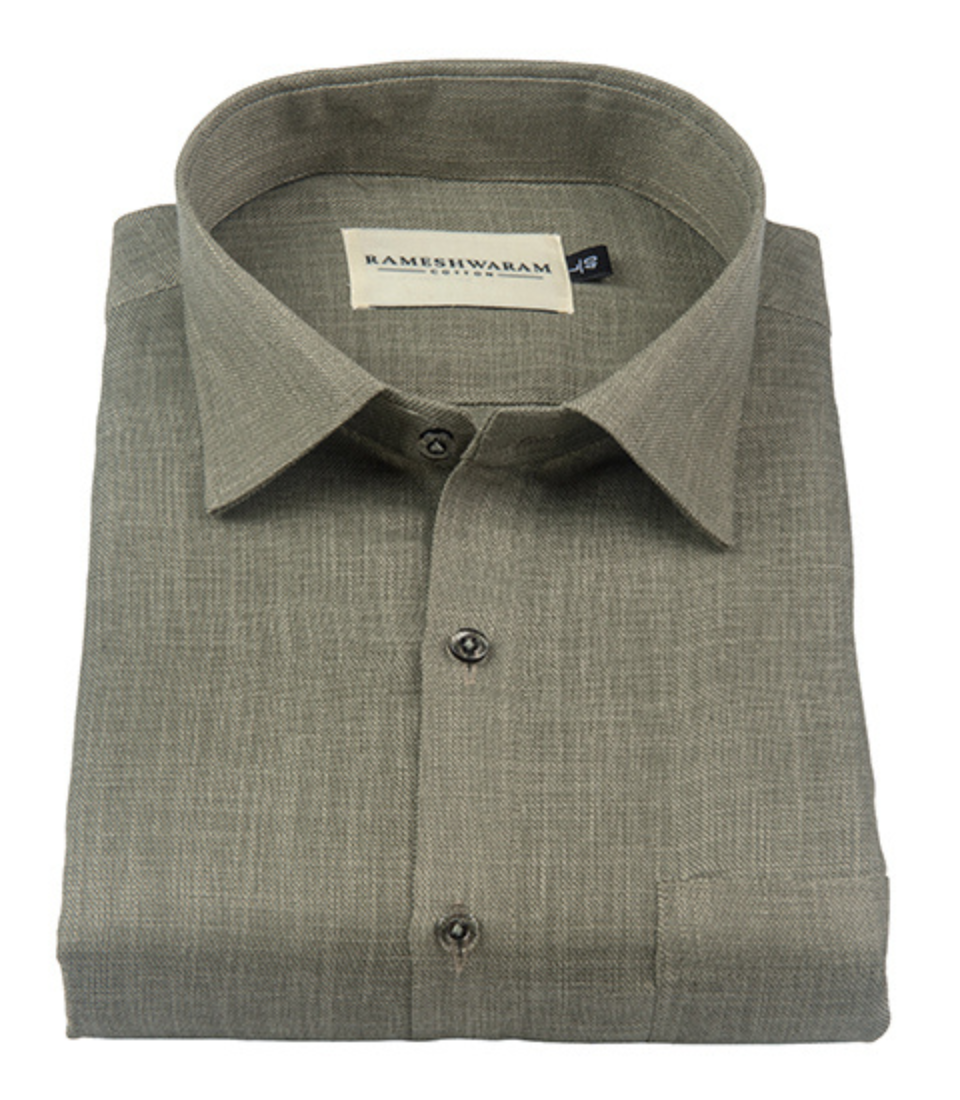 Cotton Linen Blend Olive Green For Men Shirt