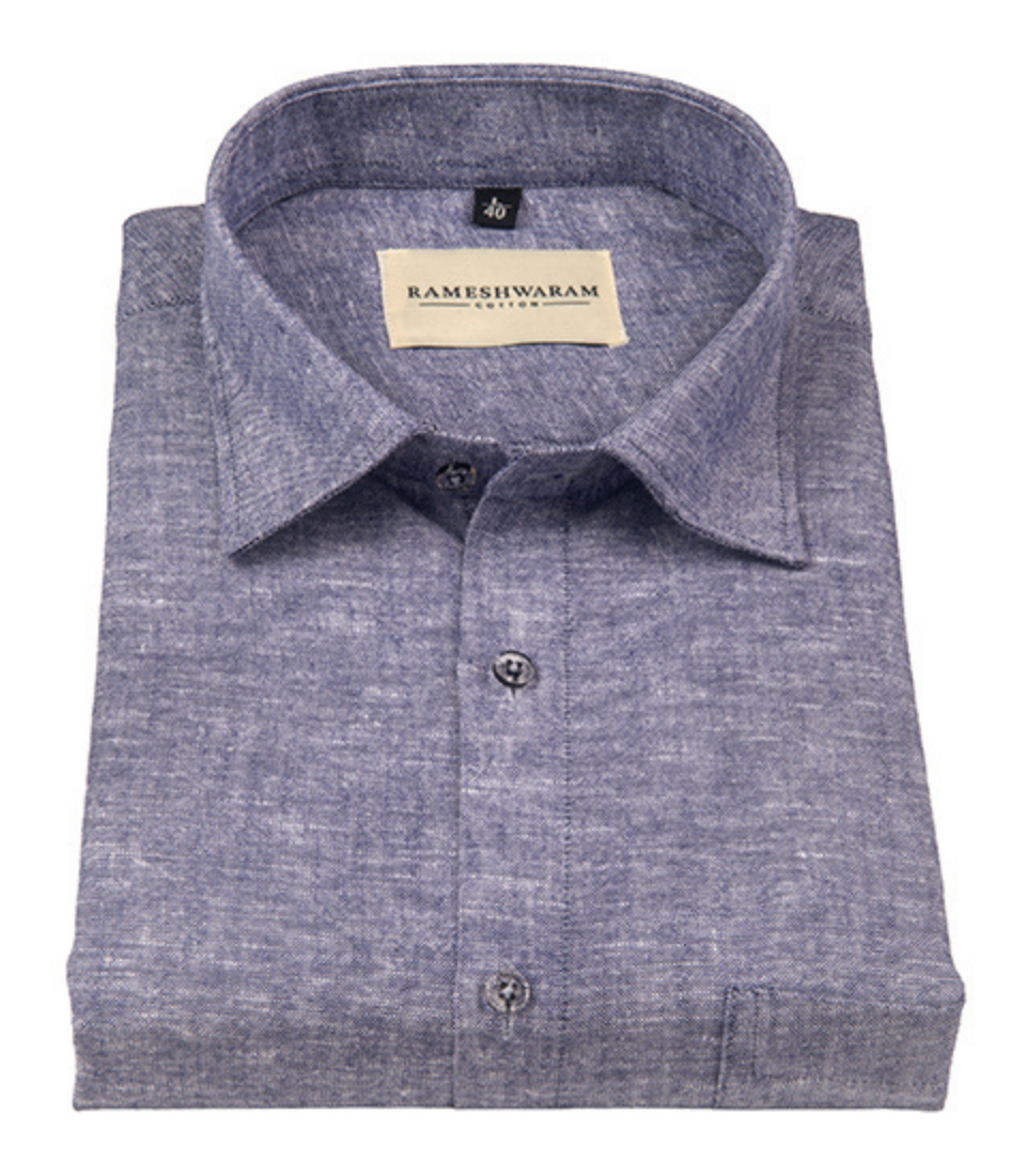 Velmora Luxurious Linen Dark Denim Blue For Men Shirt