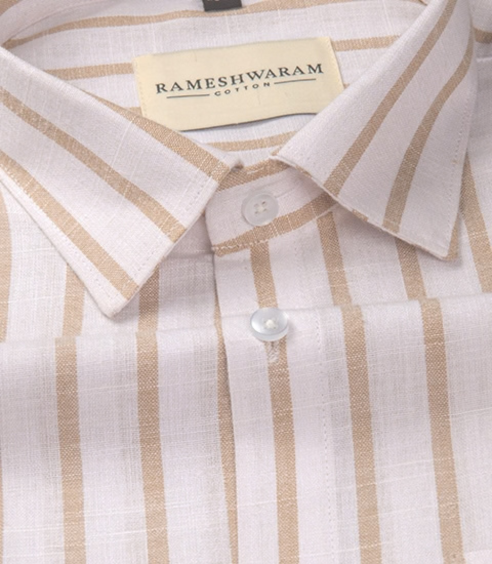 Positano Luxurious Beige And White-stripe Normal For Men Shirt