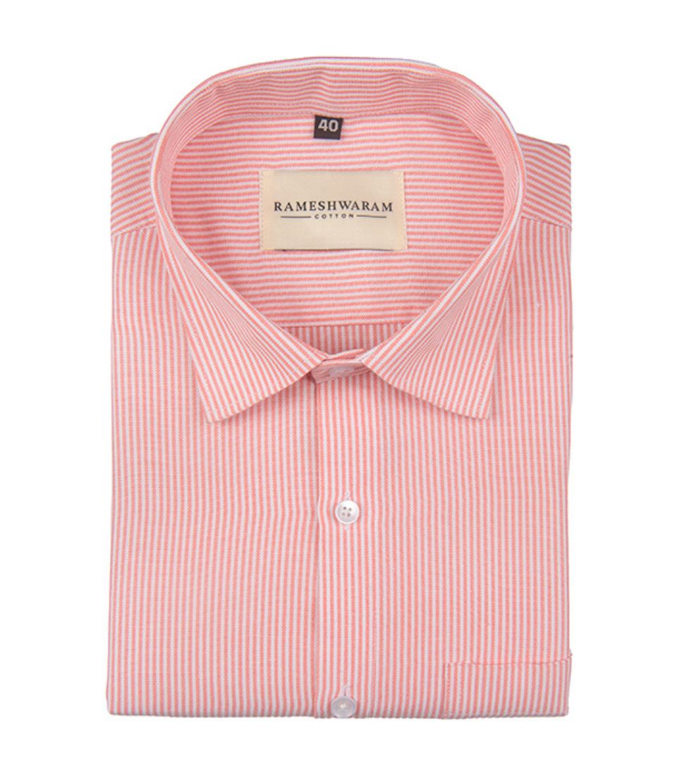 Corporate 100% Luxury Cotton Light Orange Lining Formal For Men Shirt