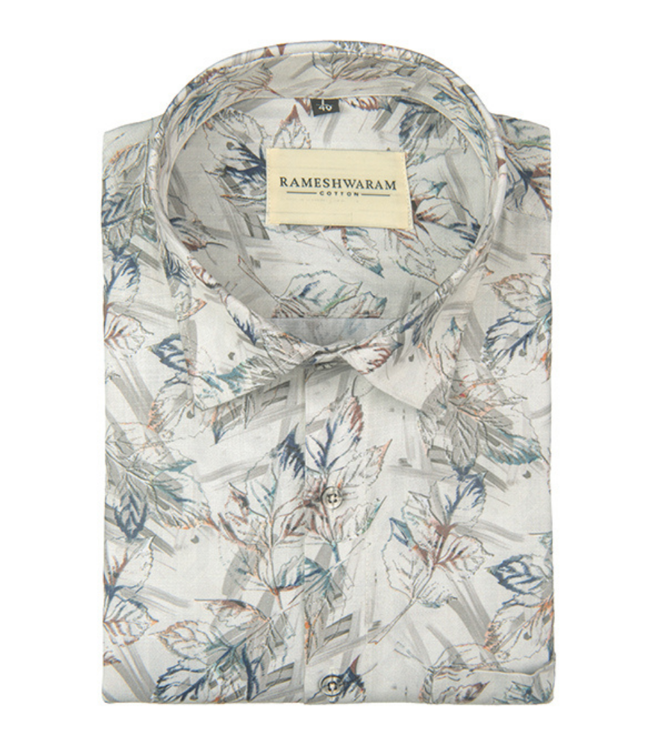 Premium Printed Cotton Glier Grey Off White For Men Shirt