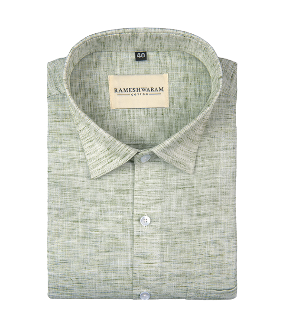 Pescora Italian Linen White Dark Green For Men Shirt