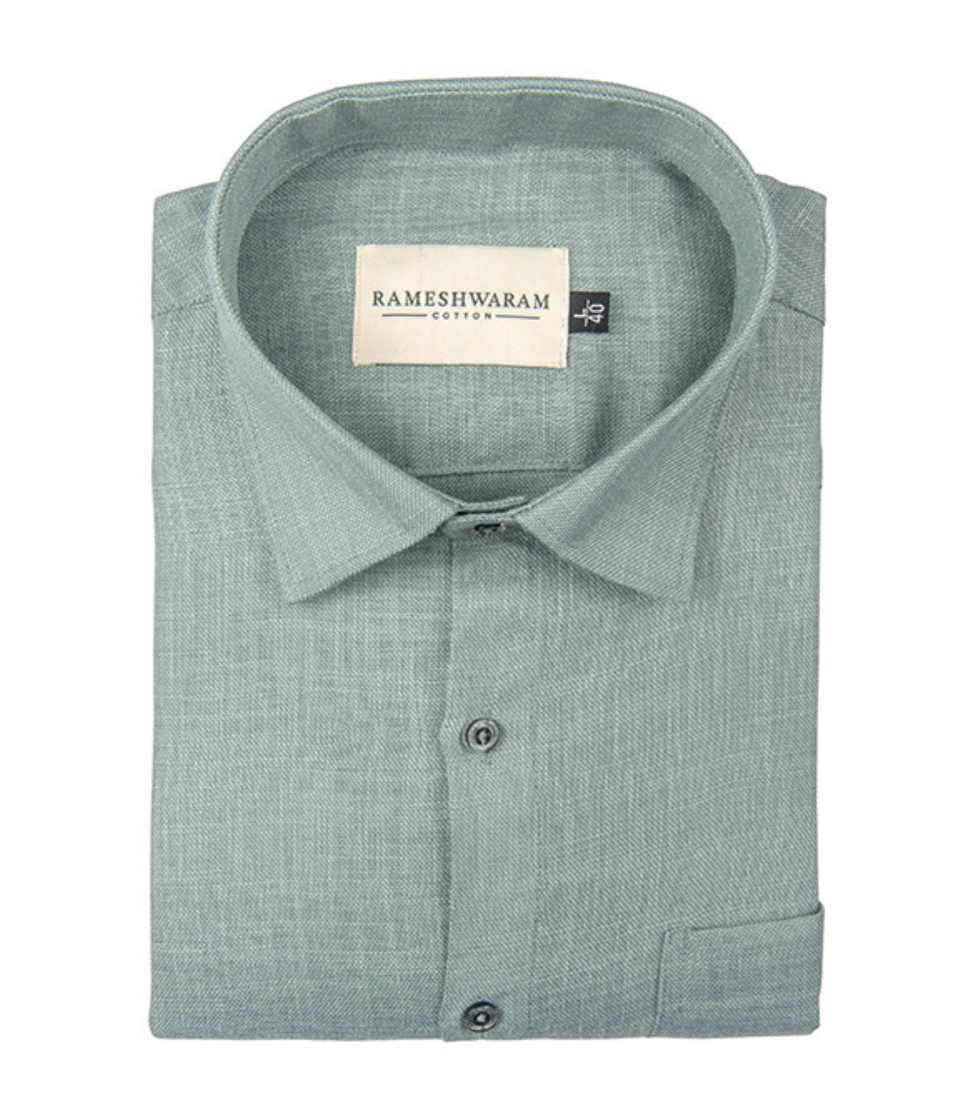 Cotton Linen Blend Moss Green For Men Shirt