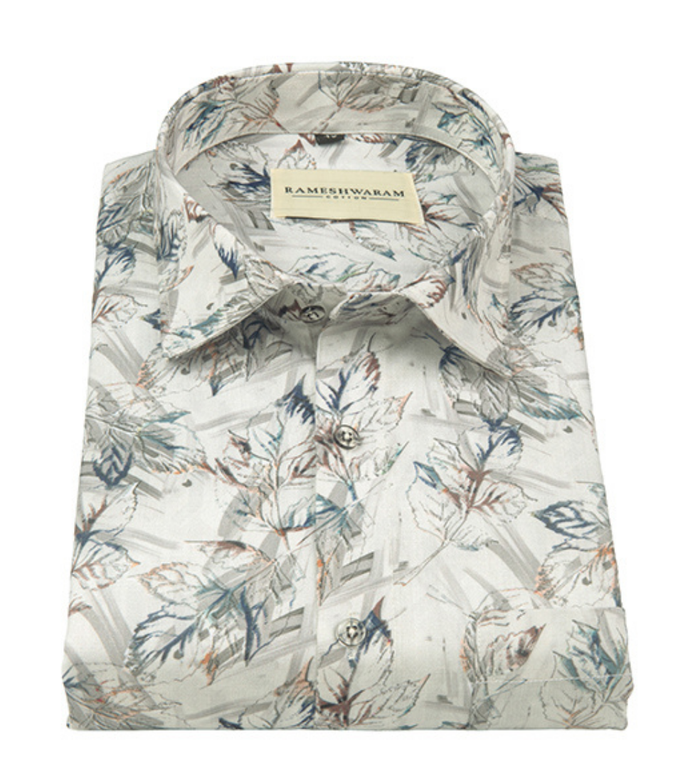 Premium Printed Cotton Glier Grey Off White For Men Shirt