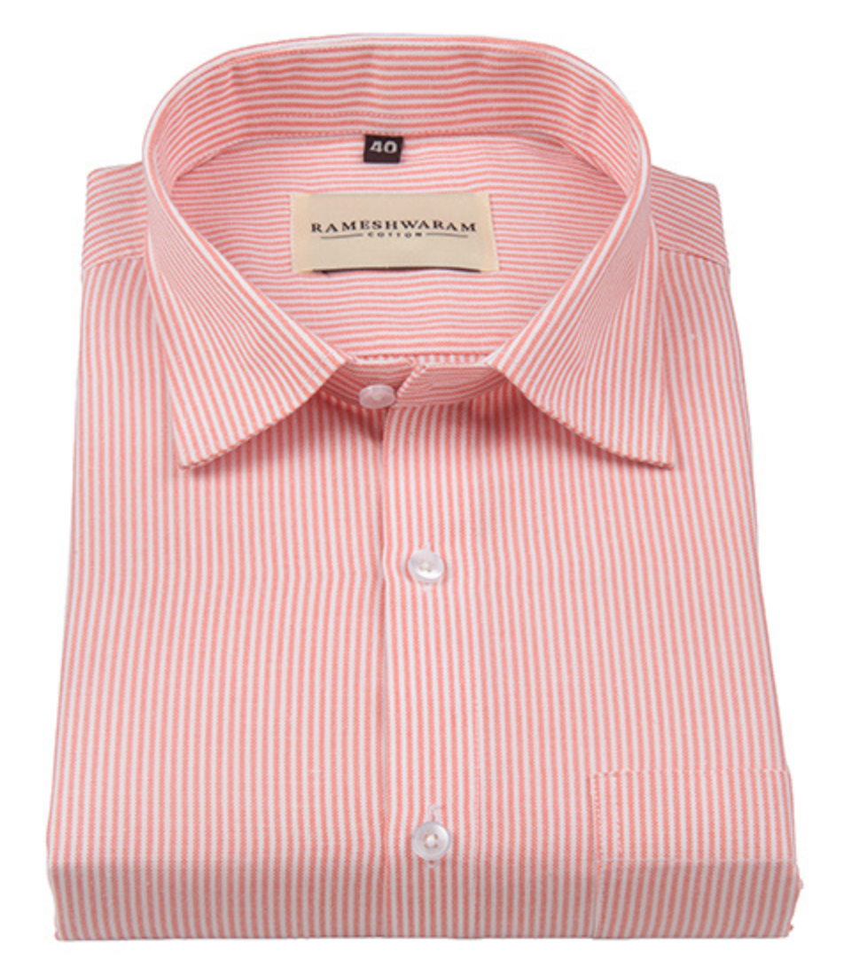 Corporate 100% Luxury Cotton Light Orange Lining Formal For Men Shirt