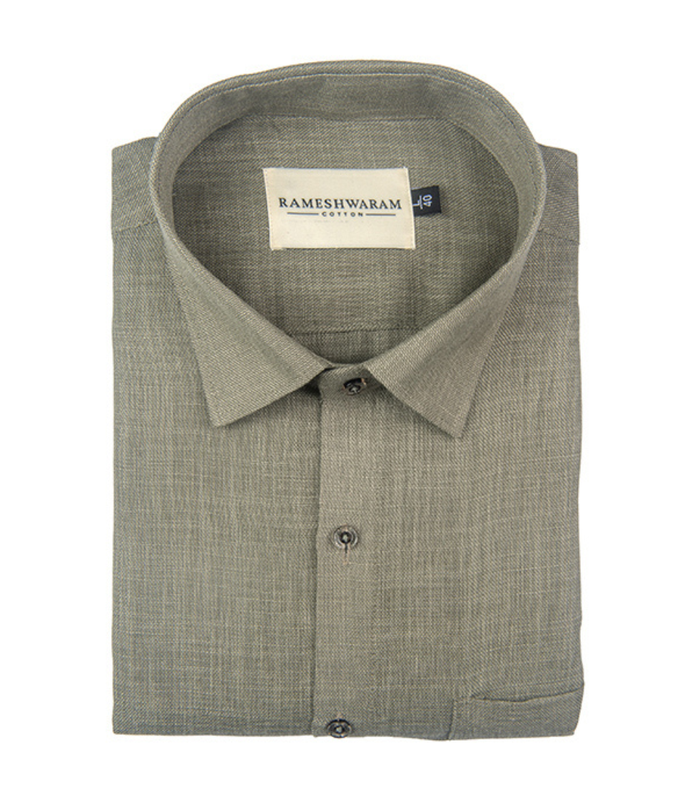 Cotton Linen Blend Olive Green For Men Shirt