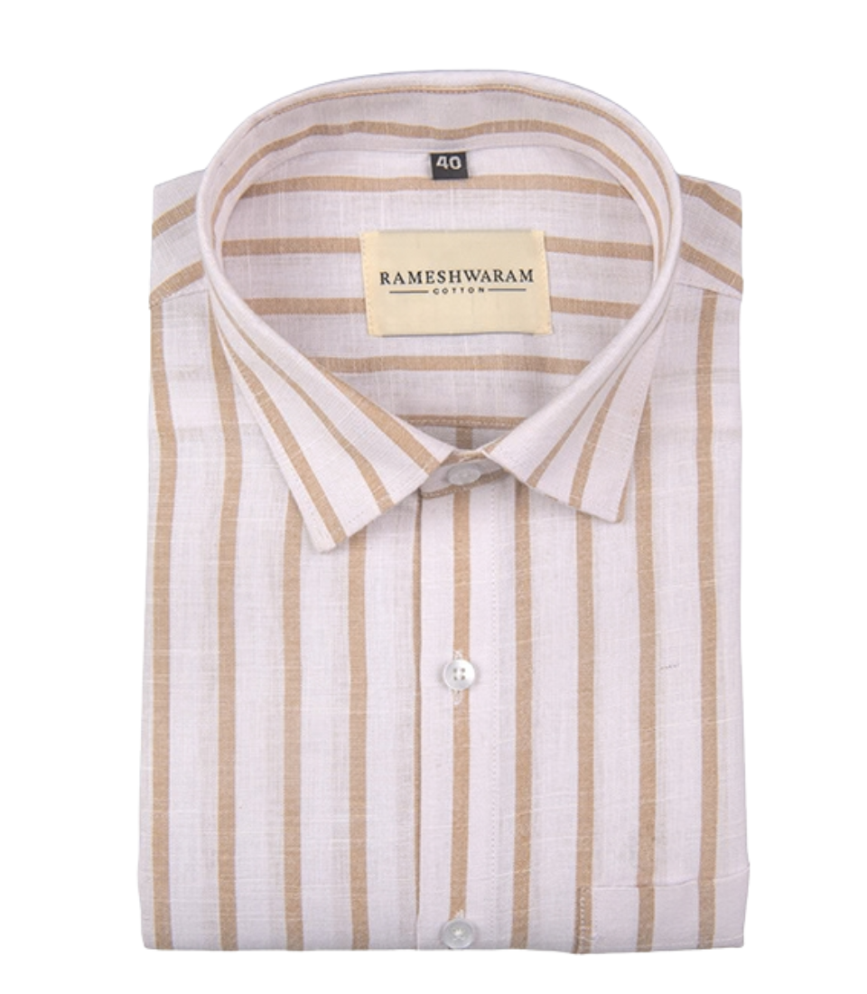 Positano Luxurious Beige And White-stripe Normal For Men Shirt