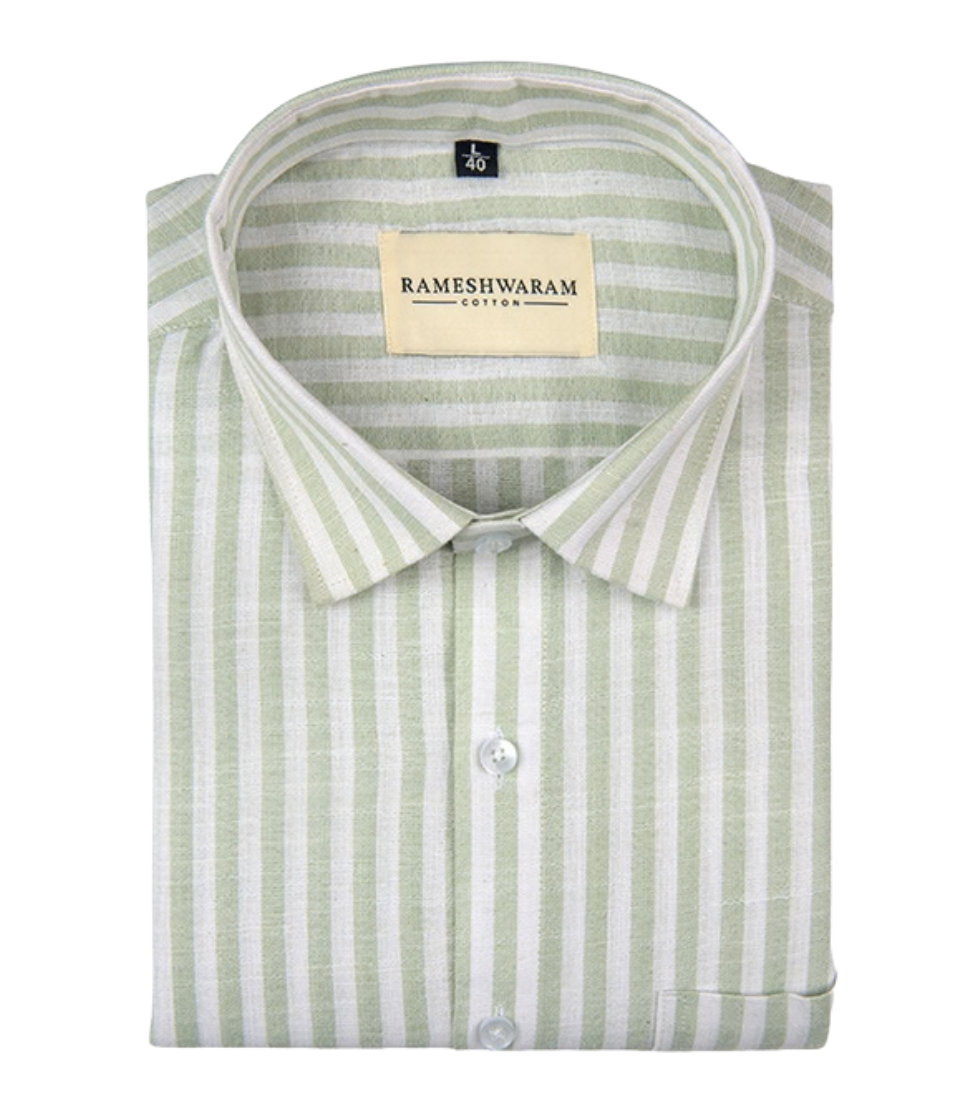 Positano Luxurious Alivine Green With White Line Formal For Men Shirt