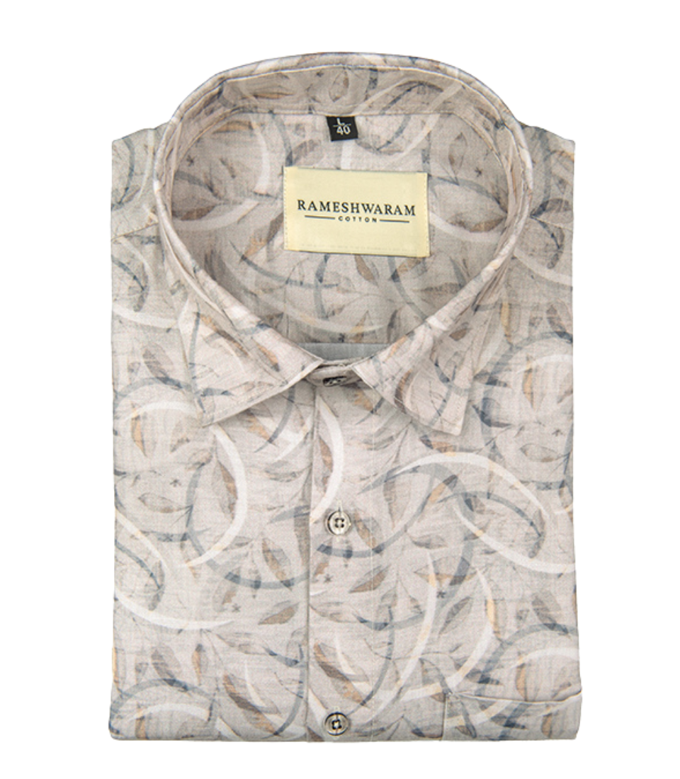 Premium Printed Cotton Oatmeal Multicolour For Men Shirt