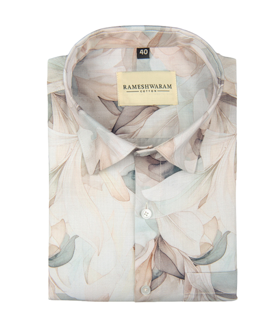 Premium Printed Cotton Ecru Off White For Men Shirt
