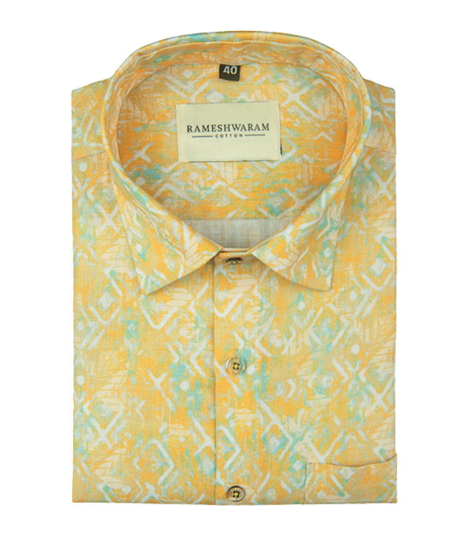 Premium Printed Cotton Mustard Yellow For Men Shirt