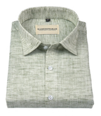 Pescora Italian Linen White Dark Green For Men Shirt