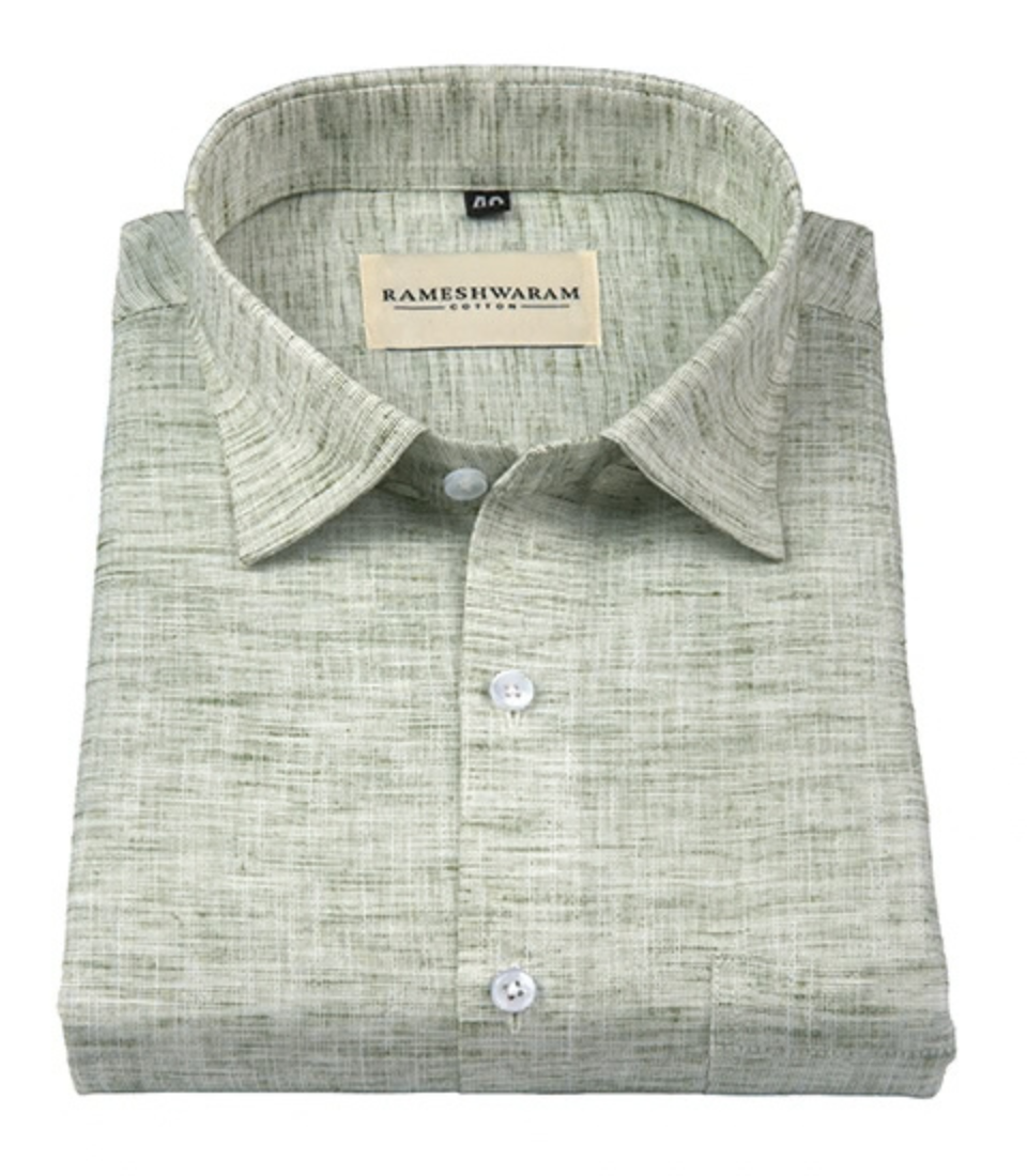 Pescora Italian Linen White Dark Green For Men Shirt