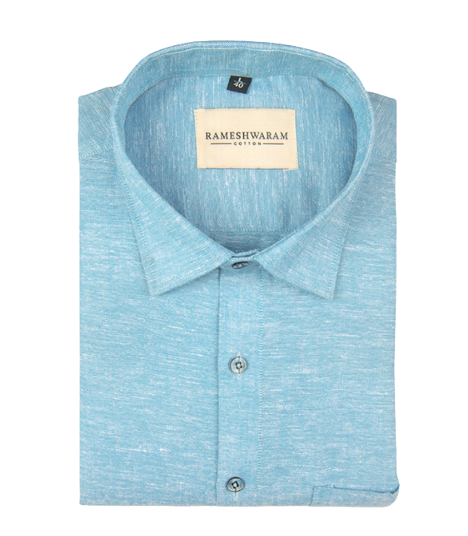 Velmora Luxurious Linen Aqua Blue For Men Shirt