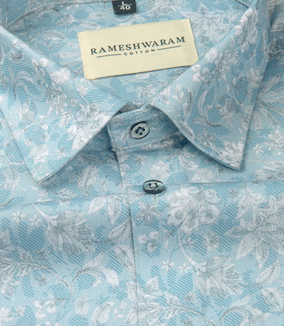 Premium Printed Cotton Light Blue Slim Shirt For Men
