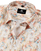 Giza Cotton Print Sky Blue Peach Orange Men Shirts