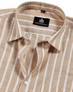 Vertical Strips Cream Bege Colur Men Shirts