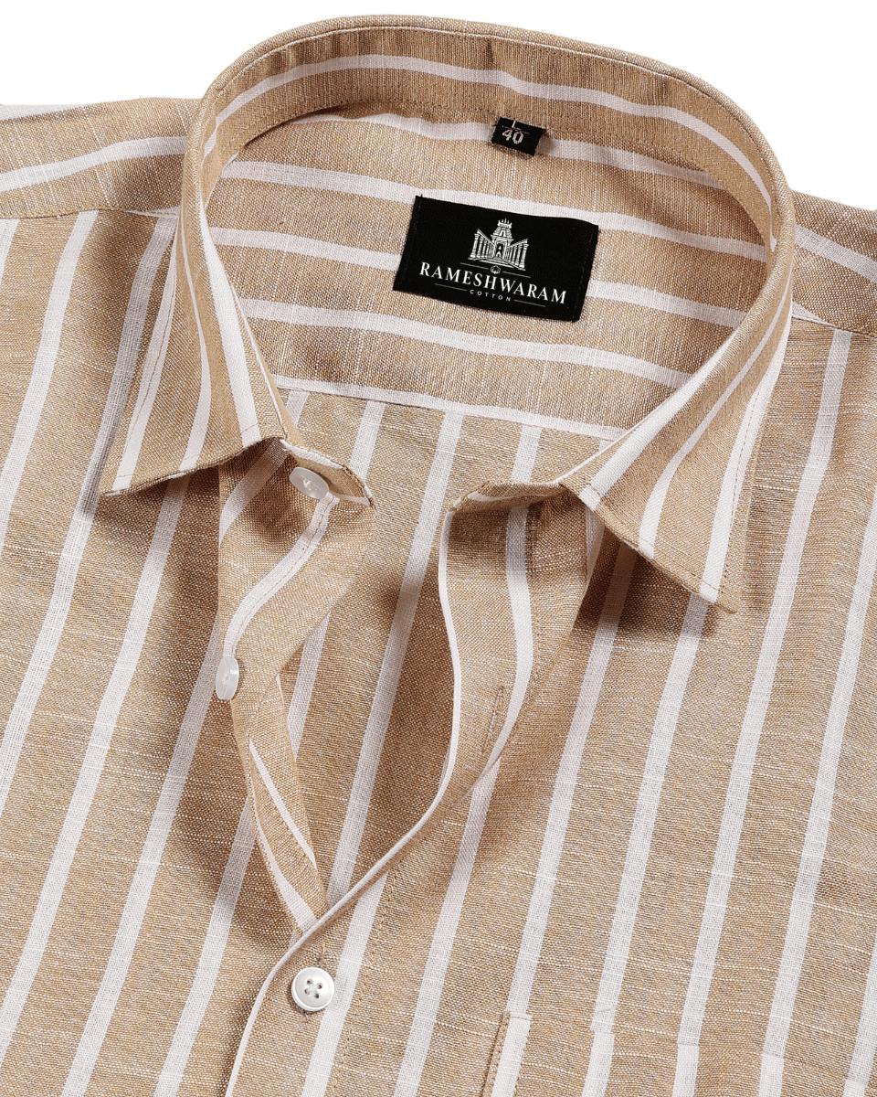 Vertical Strips Cream Bege Colur Men Shirts