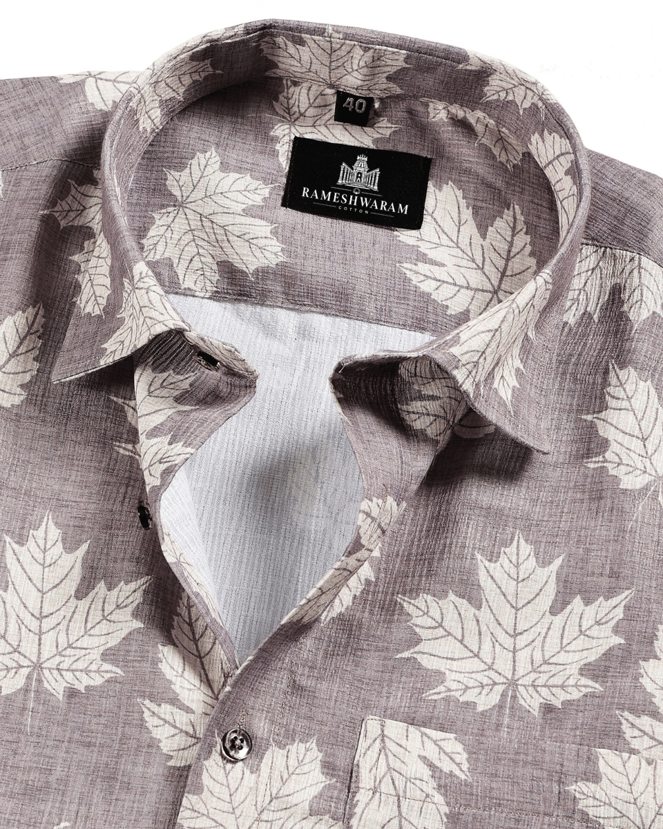 Botnical Leaf Print Light wine Colur Men Shirts